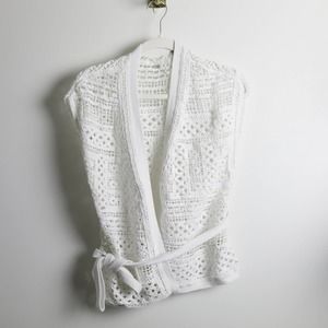 Anthropologie Knitted & Knotted Crochet Sleeveless Wrap Open Cardigan